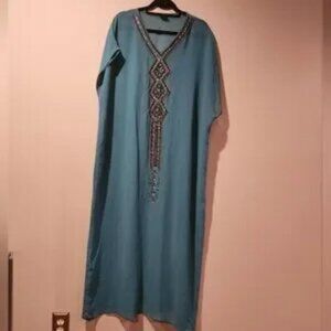 YUKA BEACH cover up beaded front neckline sleeveless aqua size Medium